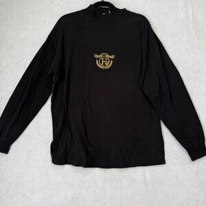 Diesel Shirt Mens Large Black Long Sleeve Mock Neck Gold Embroidered FW Crest